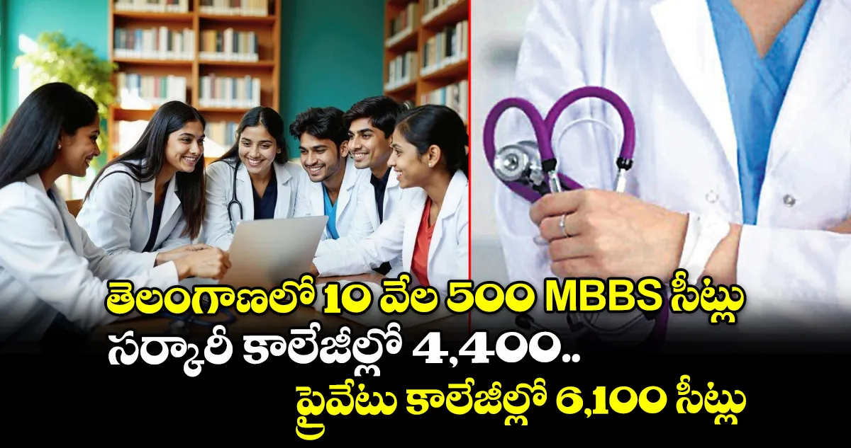 తెలంగాణలో 10,500 MBBS సీట్లు: సర్కారీ, ప్రైవేటు కాలేజీల వివరాలు తెలంగాణలో 10,500 MBBS సీట్లు: సర్కారీ, ప్రైవేటు కాలేజీల వివరాలు